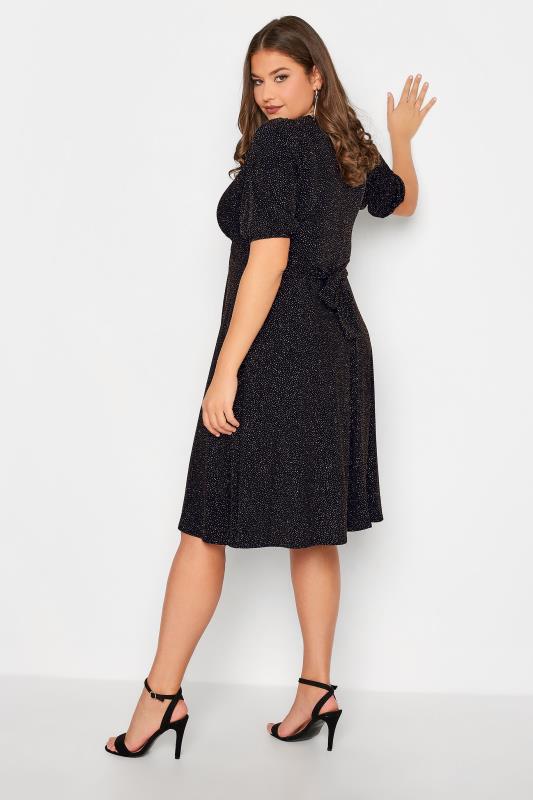 YOURS LONDON Plus Size Black & Pink Glitter Party Knot Front Dress | Yours Clothing 3