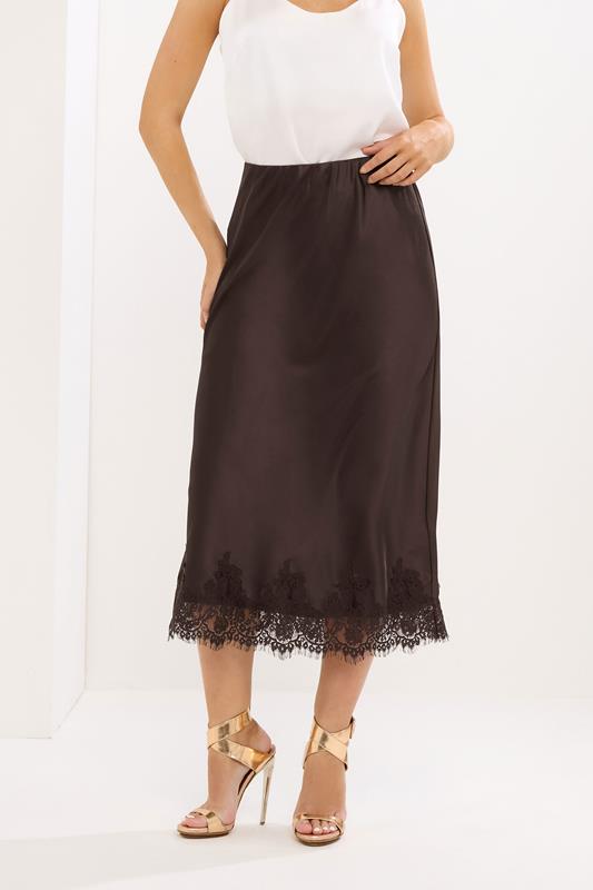 STAR Brown Lace Trim Satin Skirt | StarByJM 1