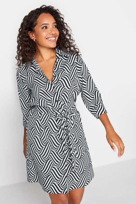 Women's  M&Co Black Geometric Print Tie Waist Shirt Dress