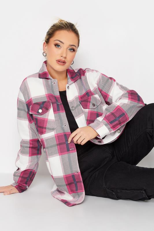 Curve Pink & White Check Shacket | Yours Clothing 5