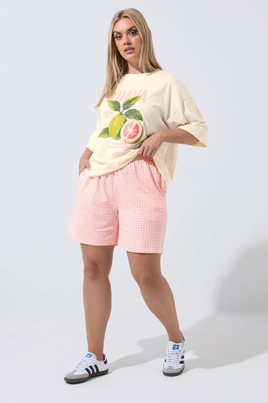 LIMITED COLLECTION Plus Size Pink Gingham Jersey Shorts | Yours Clothing 1