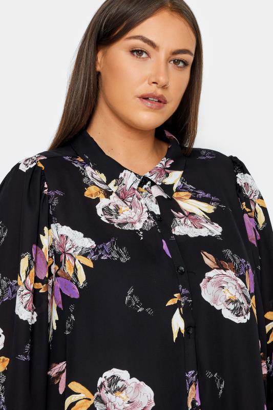 Evans Black Floral Print Shirt Dress 7