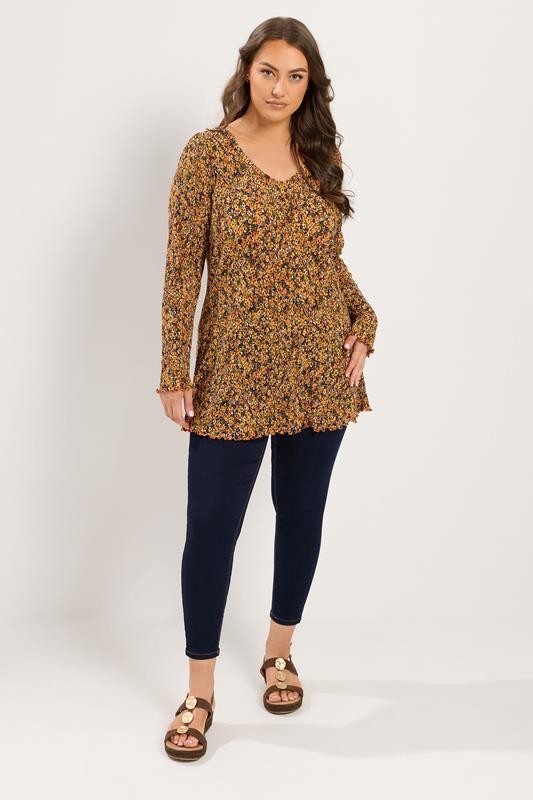 YOURS Plus Size Orange Floral Tunic Top | Yours Clothing 1