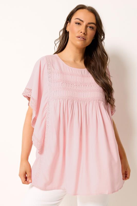  YOURS blusa rosa con detalle de ganchillo