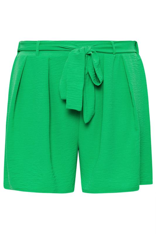Yours Plus Size Green Belted Textured Satin Shorts | Yours Clothing 5