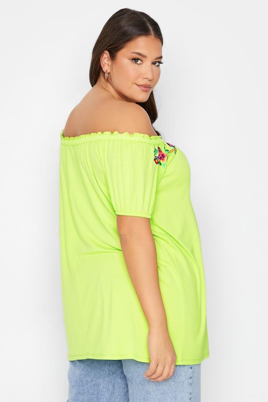 Plus Size Green Embroidered Bardot Top | Yours Clothing 3