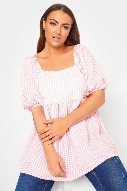 LIMITED COLLECTION Curve Pink Gingham Milkmaid Top 4