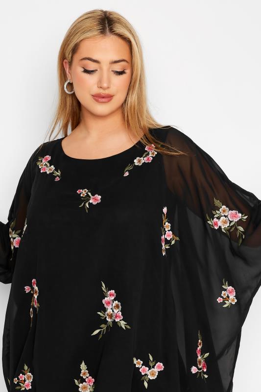 YOURS LONDON Curve Black Embroidered Floral Cape Top_D.jpg
