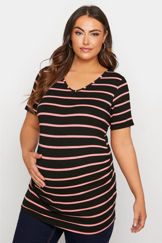 Plus Size  BUMP IT UP MATERNITY Black & Pink Stripe T-Shirt