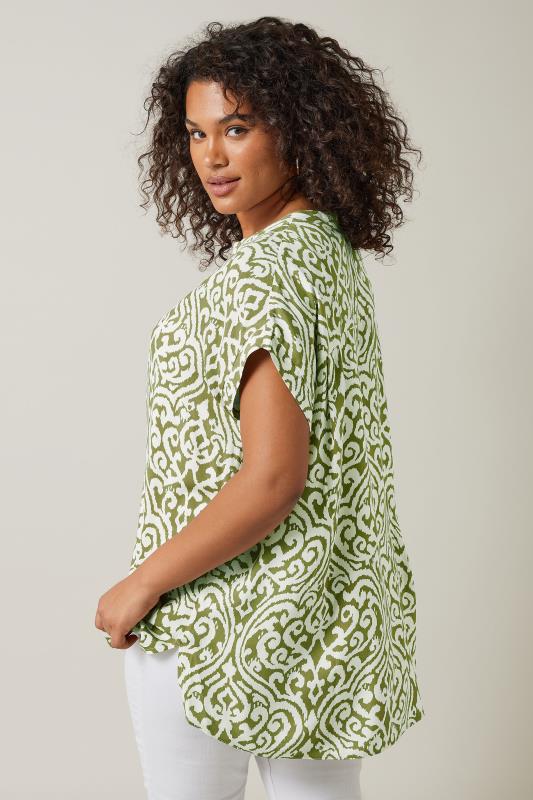 EVANS Plus Size Olive Green Abstract Print Blouse | Evans 3