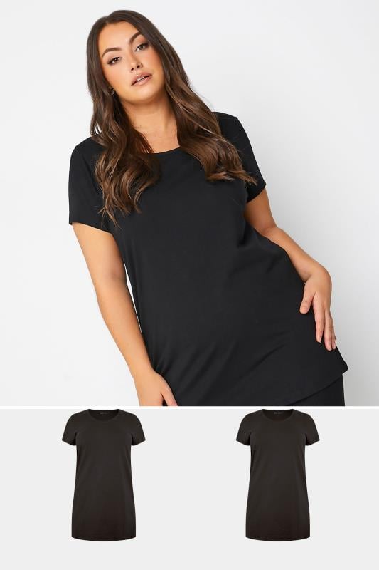 Plus Size  YOURS Curve 2 PACK Black Longline T-Shirts