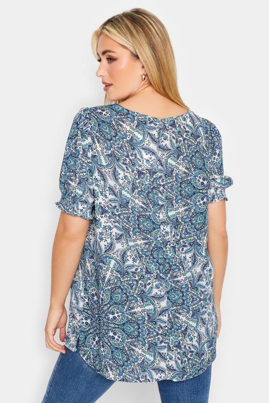 YOURS Curve Plus Size Blue Paisley Print Short Sleeve Blouse | Yours Clothing  3