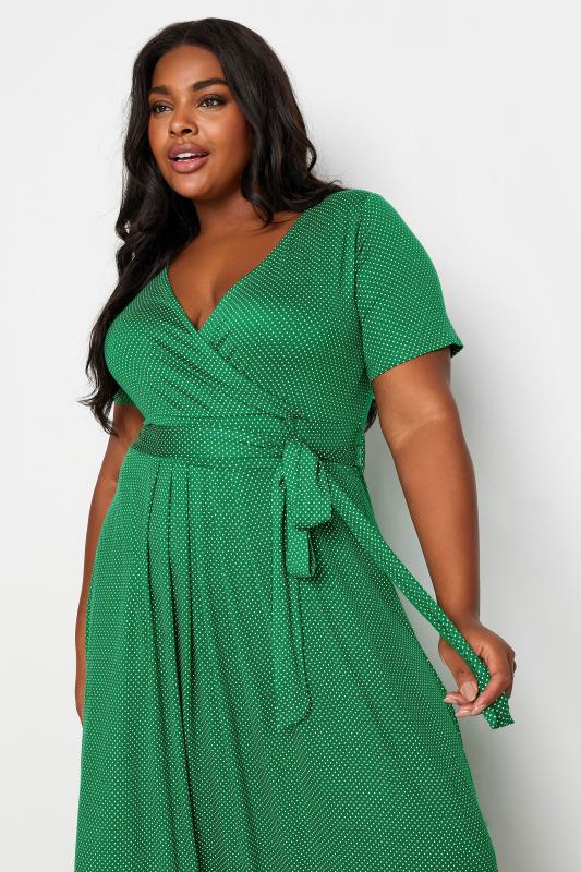YOURS Plus Size Green Dot Print Maxi Wrap Dress | Yours Clothing 4