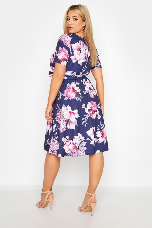 YOURS LONDON Plus Size Navy Blue Floral Print Midi Skater Dress | Yours Clothing 2