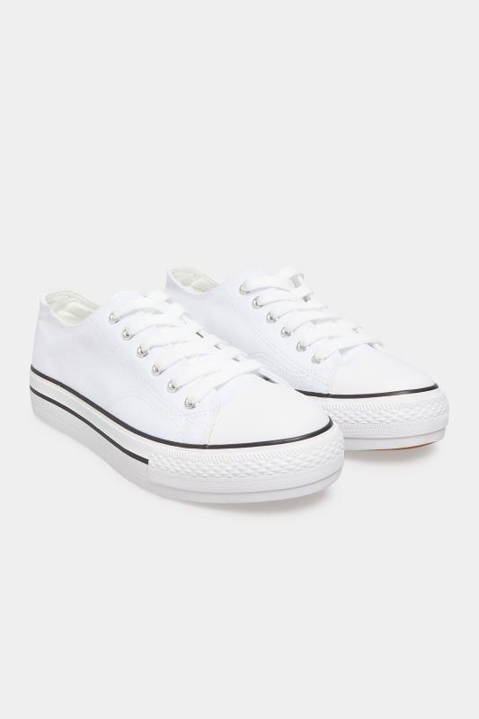 White Canvas Platform Trainers In Wide Fit | Yours Clothing 2