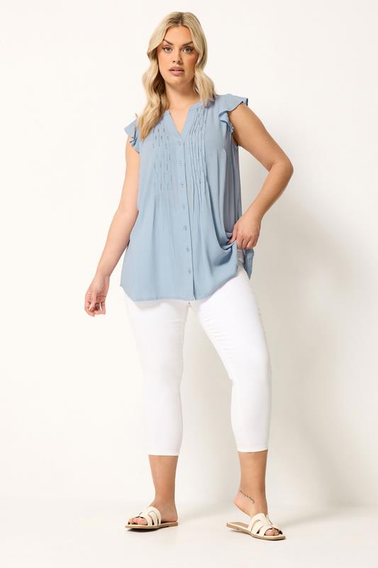 YOURS Plus Size Blue Sleeveless Pintuck Top | Yours Clothing 1
