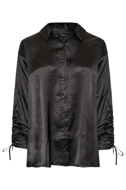 LIMITED COLLECTION Curve Black Ruched Sleeve Satin Shirt 7