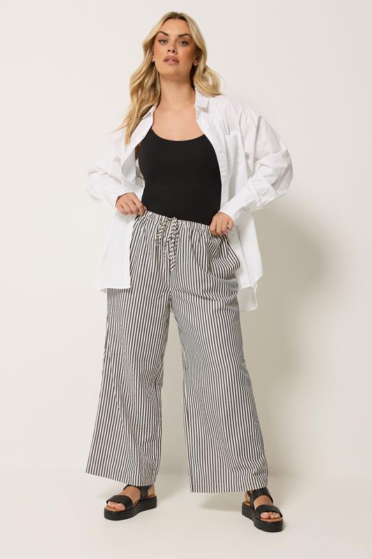 YOURS Plus Size Cream & Black Stripe Trousers | Yours Clothing 1