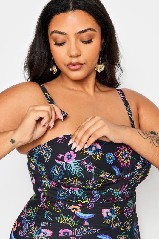 YOURS Plus Size Black Floral Paisley Print Tummy Control Swimsuit | Yours Clothing 6