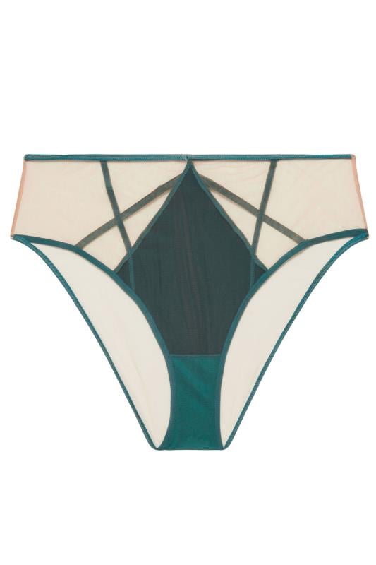 PLAYFUL PROMISES Green Ramona Illusion Strap Mesh High Waist Brief | Yours Clothing 2