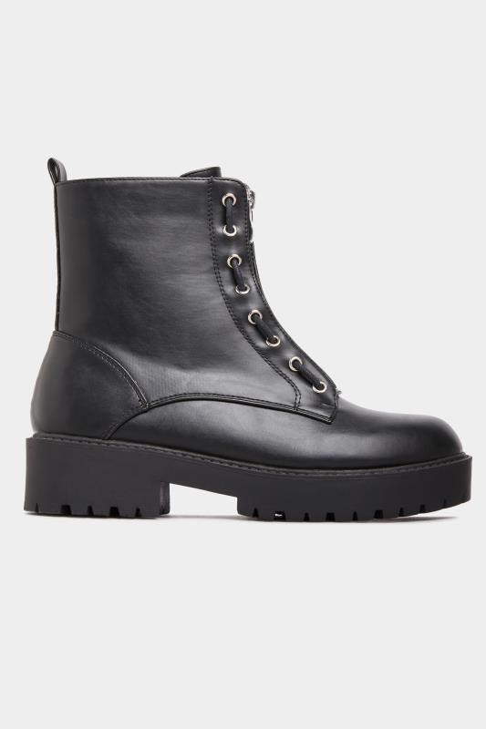 LIMITED COLLECTION Black Vegan Faux Leather Zip Chunky Boots In Wide ...