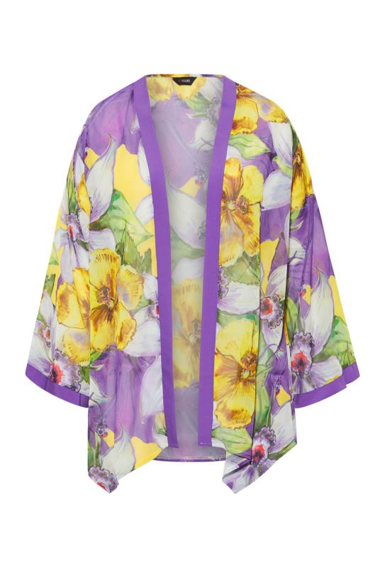YOURS Plus Size Purple Flower Print Sheer Kimono | Yours Clothing 6