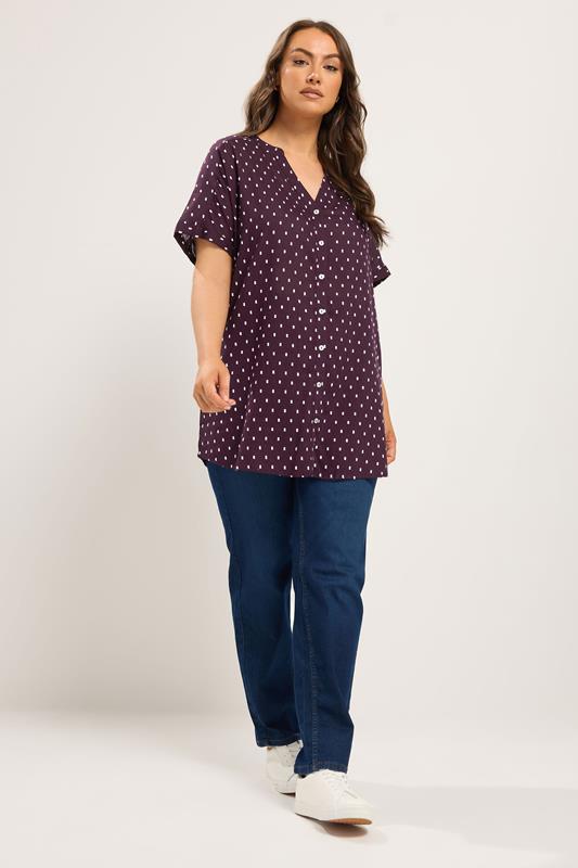 YOURS Curve Purple Notch Neck Dobby Blouse | Yours Clothing 1