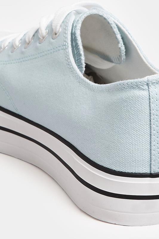 Light Blue Canvas Platform Sole Low Trainers In Wide E Fit | Yours Clothing  4