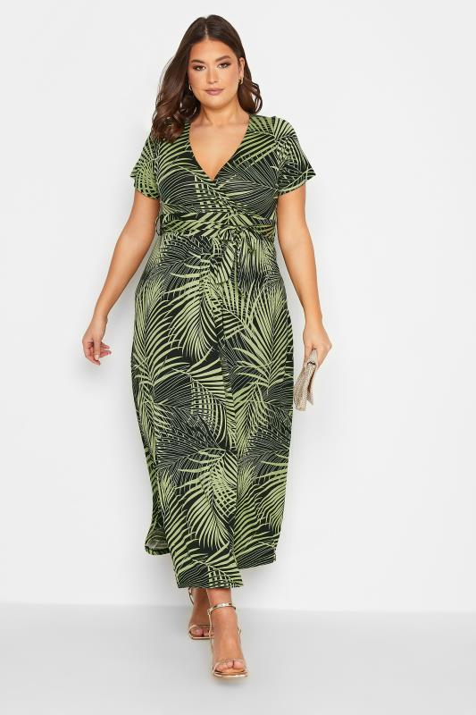  Tallas Grandes YOURS Curve Green Leaf Print Wrap Maxi Dress