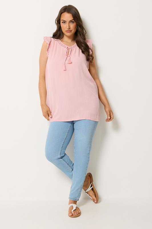 YOURS Plus Size Dusky Pink Tie Neck Blouse | Yours Clothing 1
