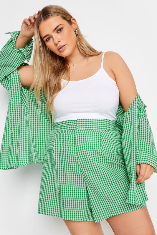 LIMITED COLLECTION Plus Size Green Gingham Check Shorts | Yours Clothing 1