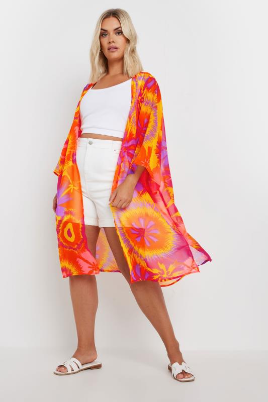 YOURS Plus Size Orange Floral Print Beach Kimono | Yours Clothing  4