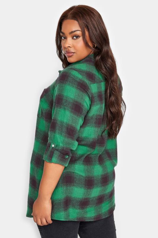 YOURS Plus Size Forest Green Check Print Boyfriend Shirt | Yours Clothing 3