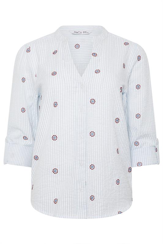 M&Co Blue & White Stripe Embroidered Cotton Shirt | M&Co 5