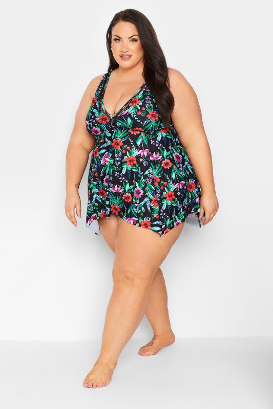 YOURS Plus Size Black Floral Print Tankini Top  | Yours Clothing 2