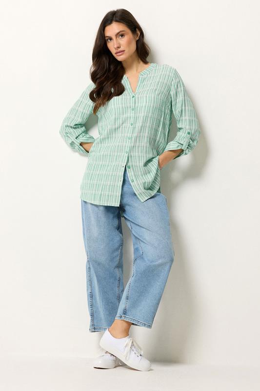 M&Co Green Stripe Notch Neck Blouse | M&Co 1