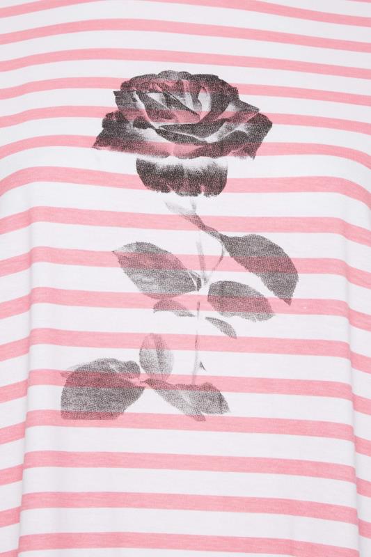 YOURS Plus Size Pink Stripe Rose Print T-Shirt | Yours Clothing 5