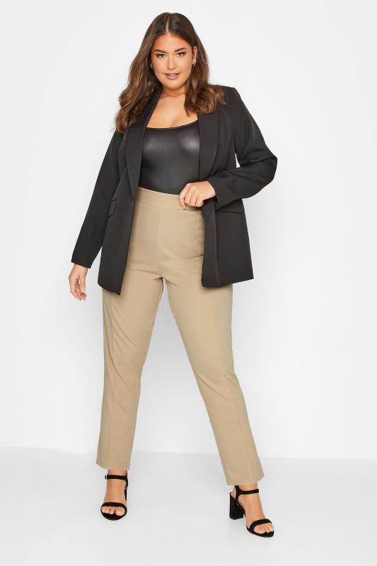 Plus Size Natural Brown Stretch Tapered Trousers - Petite | Yours Clothing 2