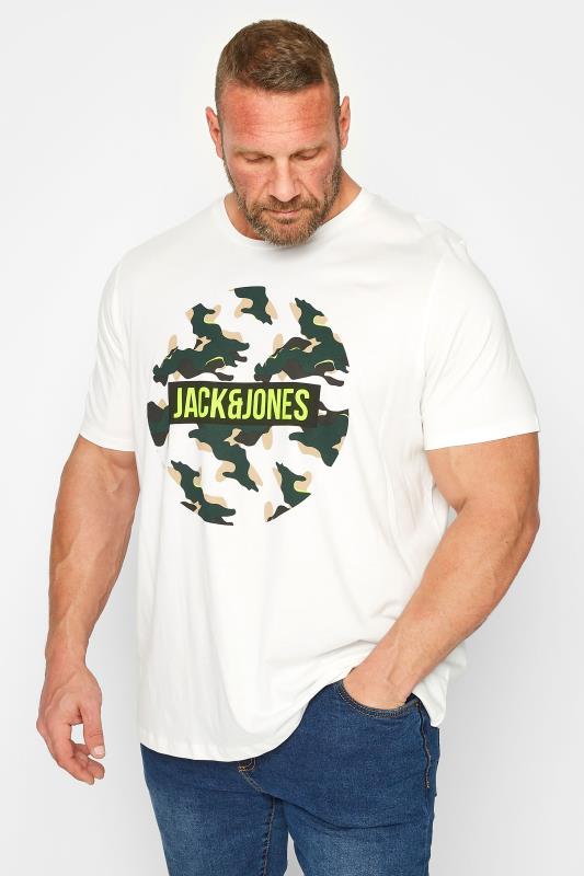 JACK & JONES Big & Tall White Camo Logo T-Shirt | BadRhino 1