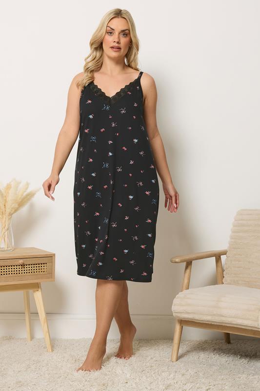YOURS Curve Plus Size Floral Soft Touch Chemise Nightdress | Yours Clothing 1