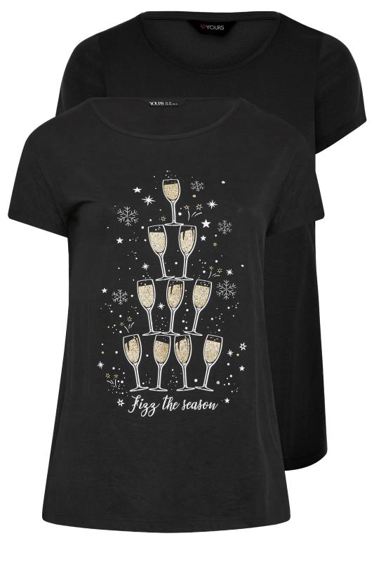 YOURS Plus Size 2 PACK Black 'Fizz The Season' Slogan Print T-Shirts | Yours Clothing 7