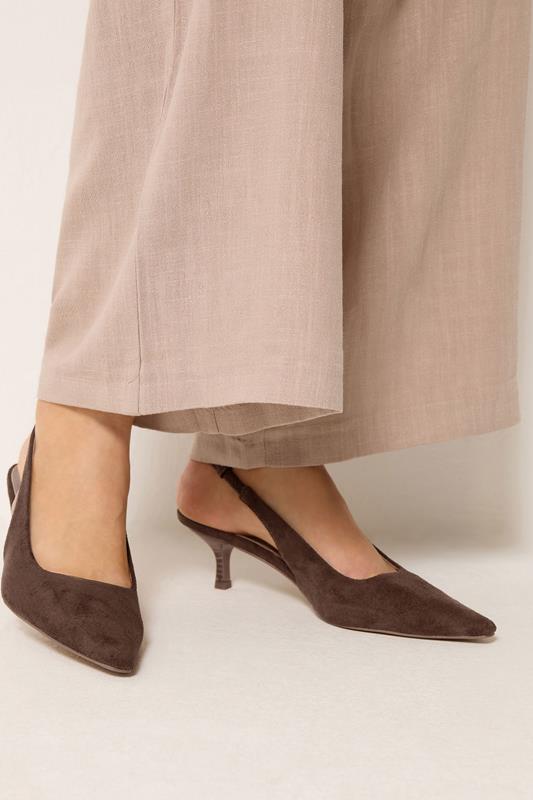 LTS Chocolate Brown Slingback Kitten Heel In Standard Fit | Long Tall Sally 1