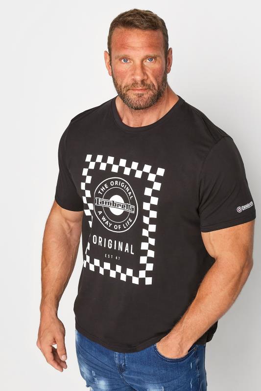  Grande Taille LAMBRETTA Big & Tall Black Checkerboard Print T-Shirt
