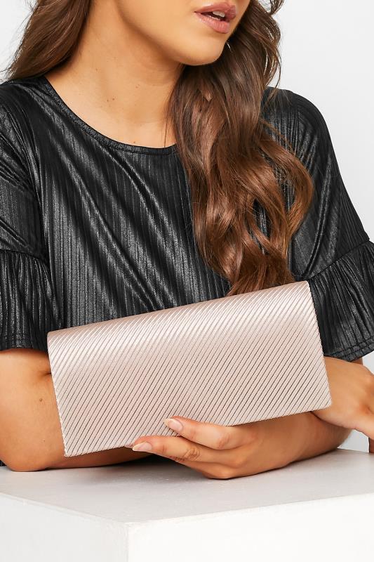 Pink Pleated Satin Clutch Bag | Yours Clothing 2