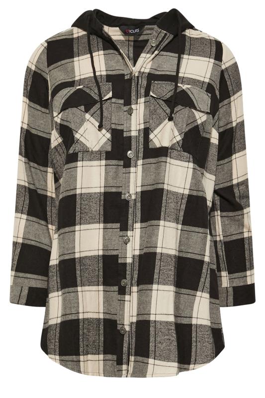Plus Size Black & Cream Check Hooded Shirt | Yours Clothing 5