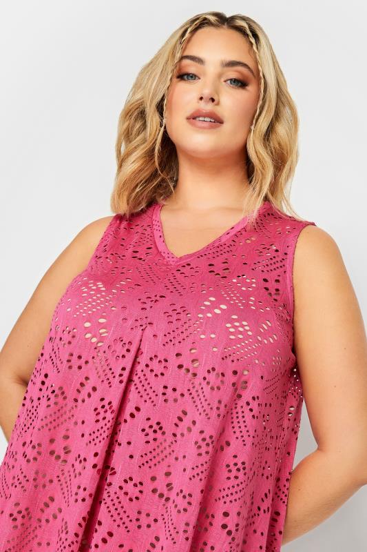 YOURS Curve Plus Size Pink Broderie Swing Vest | Yours Clothing 4