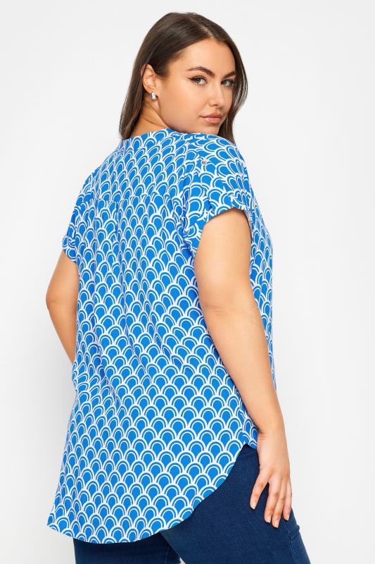 YOURS Plus Size Blue Geometric Print Blouse | Yours Clothing