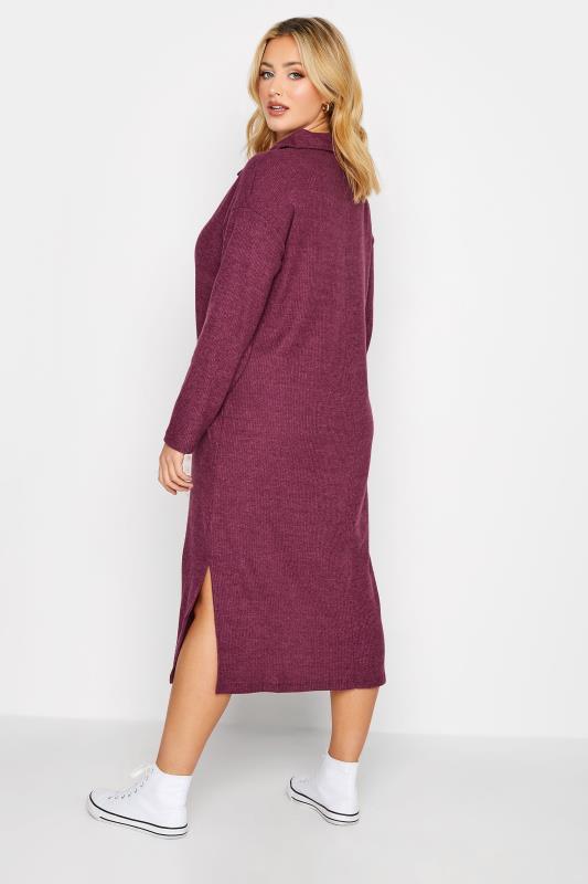 Plus Size Plum Purple Soft Touch Open Collar Midi Dress | Yours Clothing  3