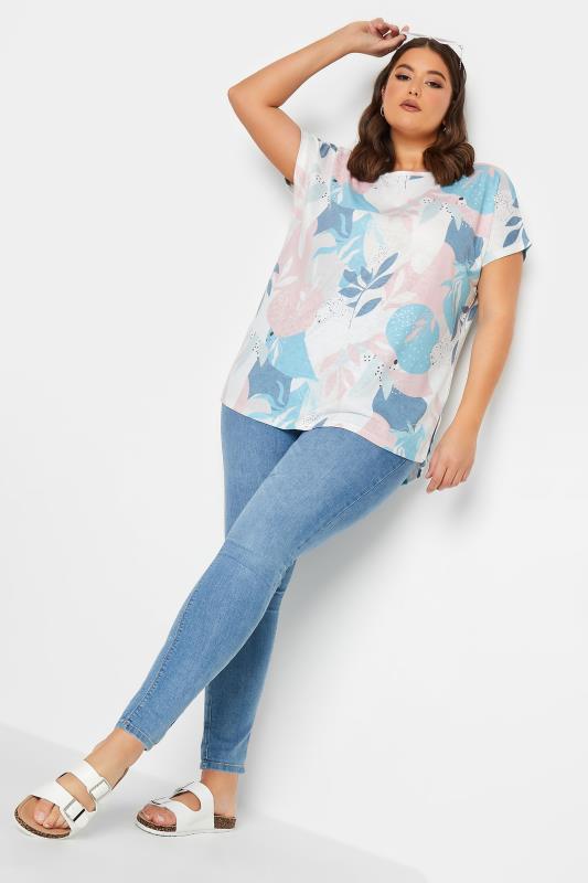 YOURS Curve Plus Size White Leaf Print T-Shirt | Yours Clothing  2