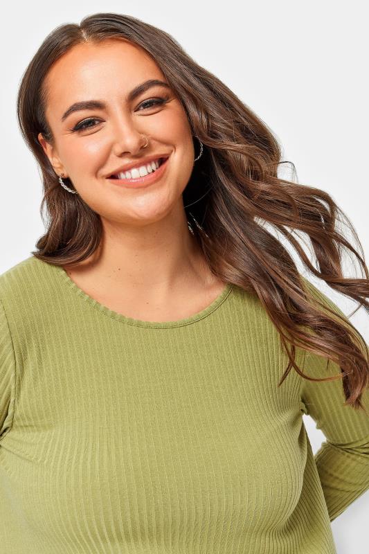 YOURS Plus Size Green Ribbed Long Sleeve Swing Top  | Yours Clothing 4